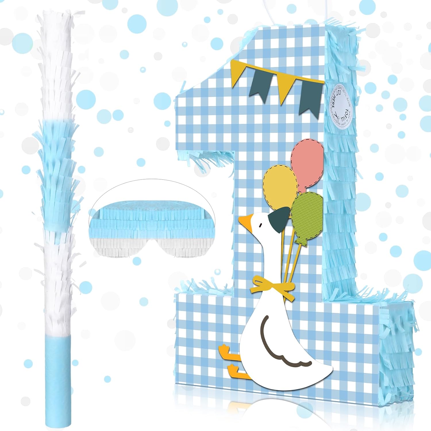 VioraWhite Set of 3 Goose 1st Birthday Piñata One Silly Goose Piñata 1st Birthday Party Game Set with Mask Stick Blindfold and Confetti Baby Shower Photo Props Game Supplies