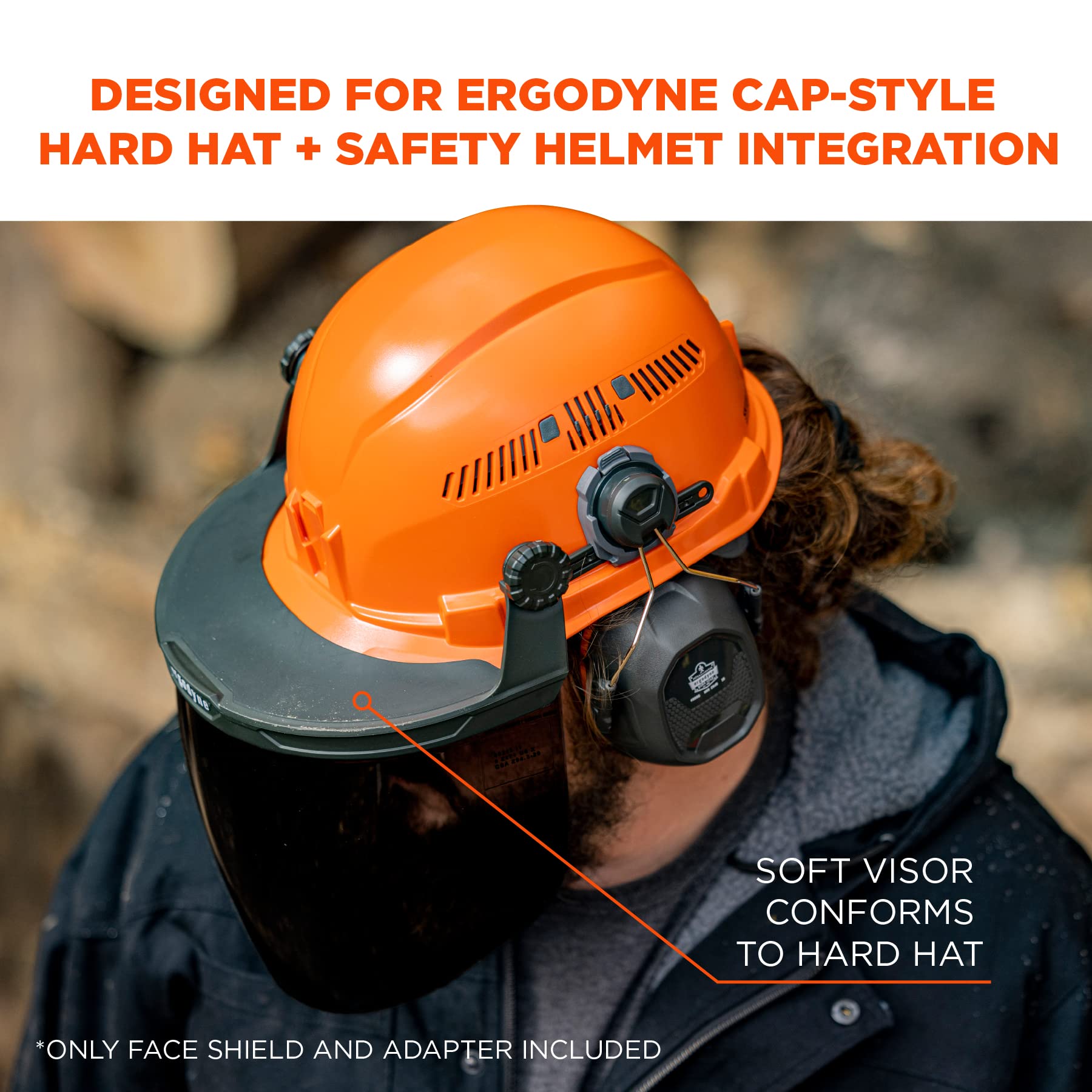 Ergodyne Skullerz 8994 - Accesorio de protección facial para casco de seguridad y adaptador estilo gorra, antivaho