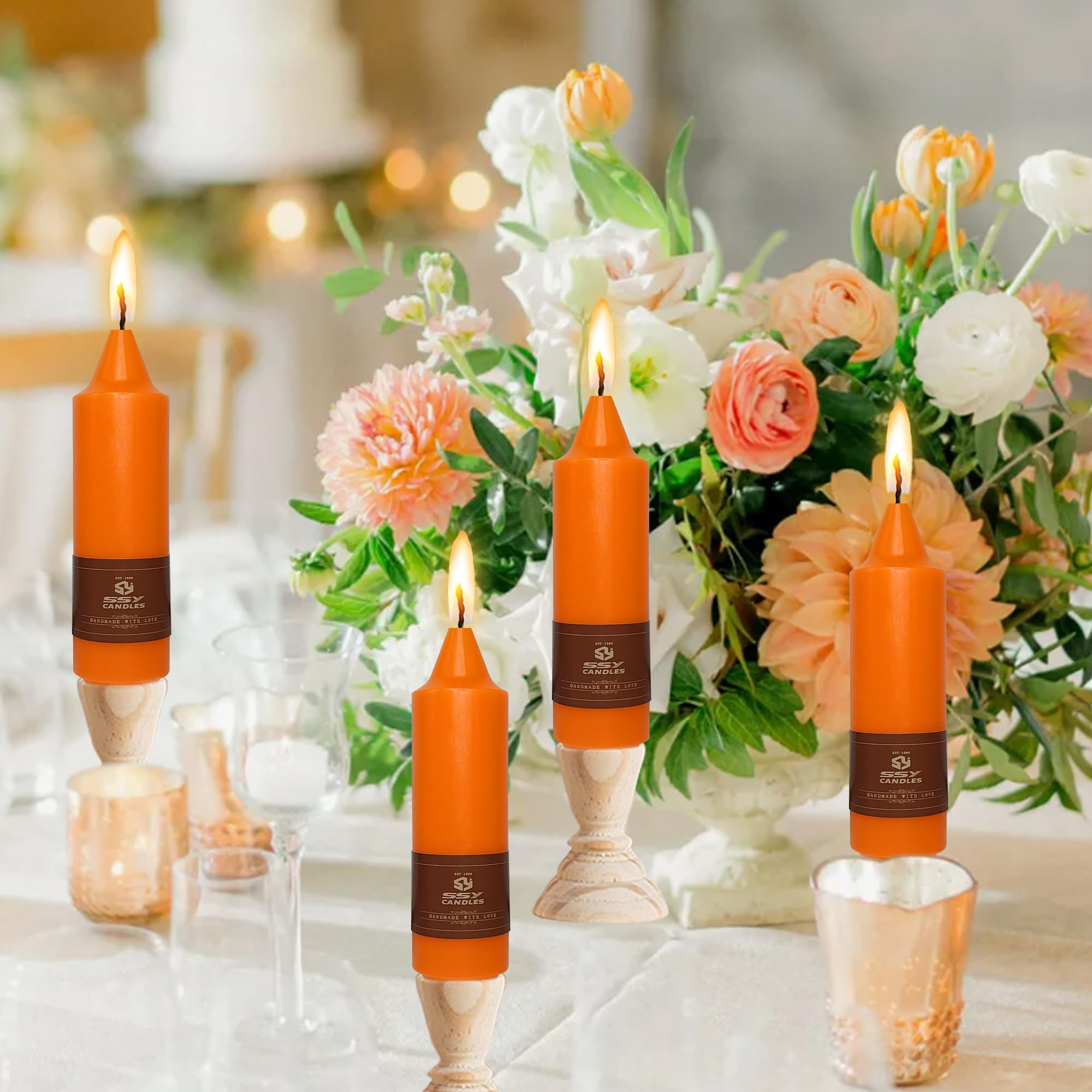 Short Taper Candles 4 Pack Orange Color Candlesticks 5inches Tapered Candle - Unscented Candle Sticks for Home Dinner Tablescape Wedding Centerpieces Party Decoration