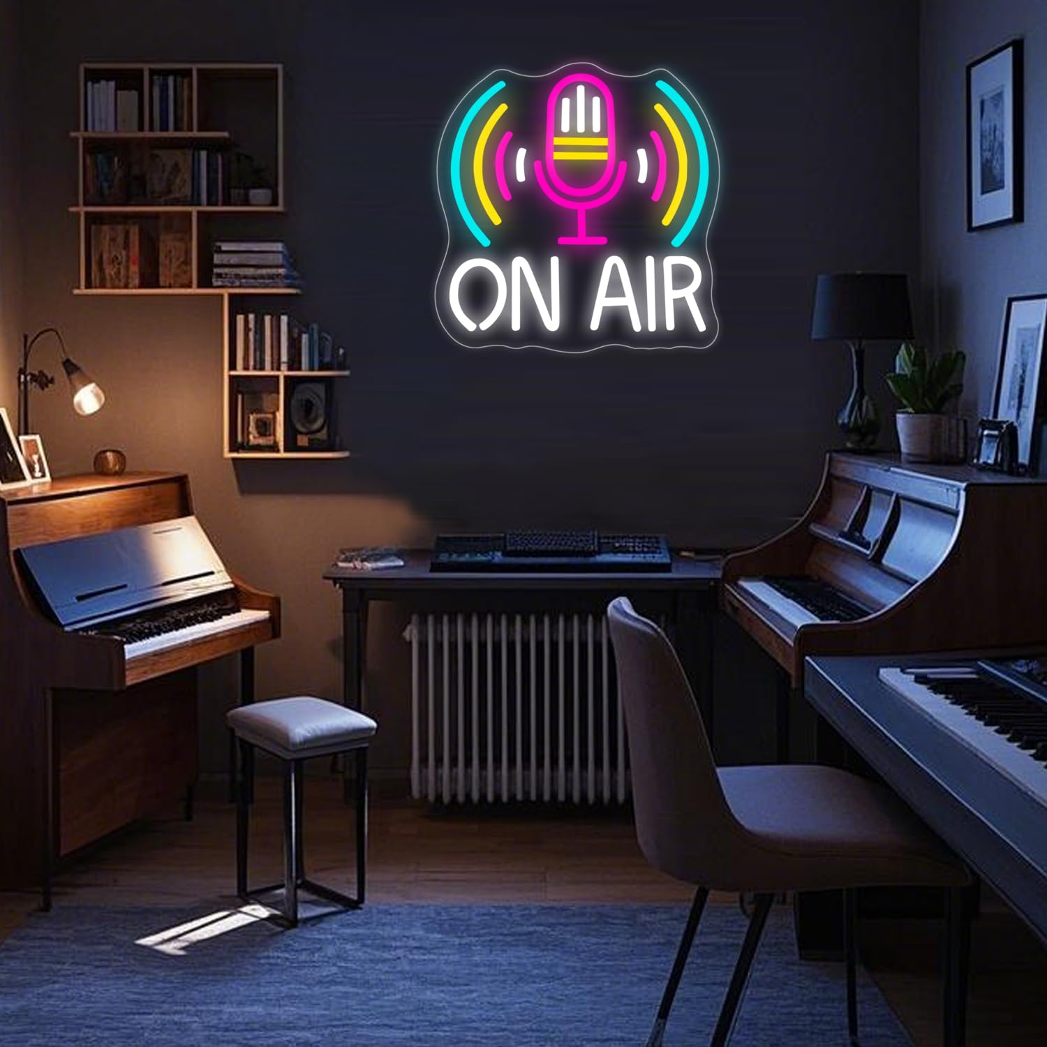 Neonschild "Live On Air", Mikrofon, Neonlicht-Schilder für Wanddekoration, Neonlichter, 29 x 29 cm, USB-Bar, Zuhause, Schlafzimmer, Männerhöhle, Büro, Hotel, Café, handgefertigt, für Wandkunst