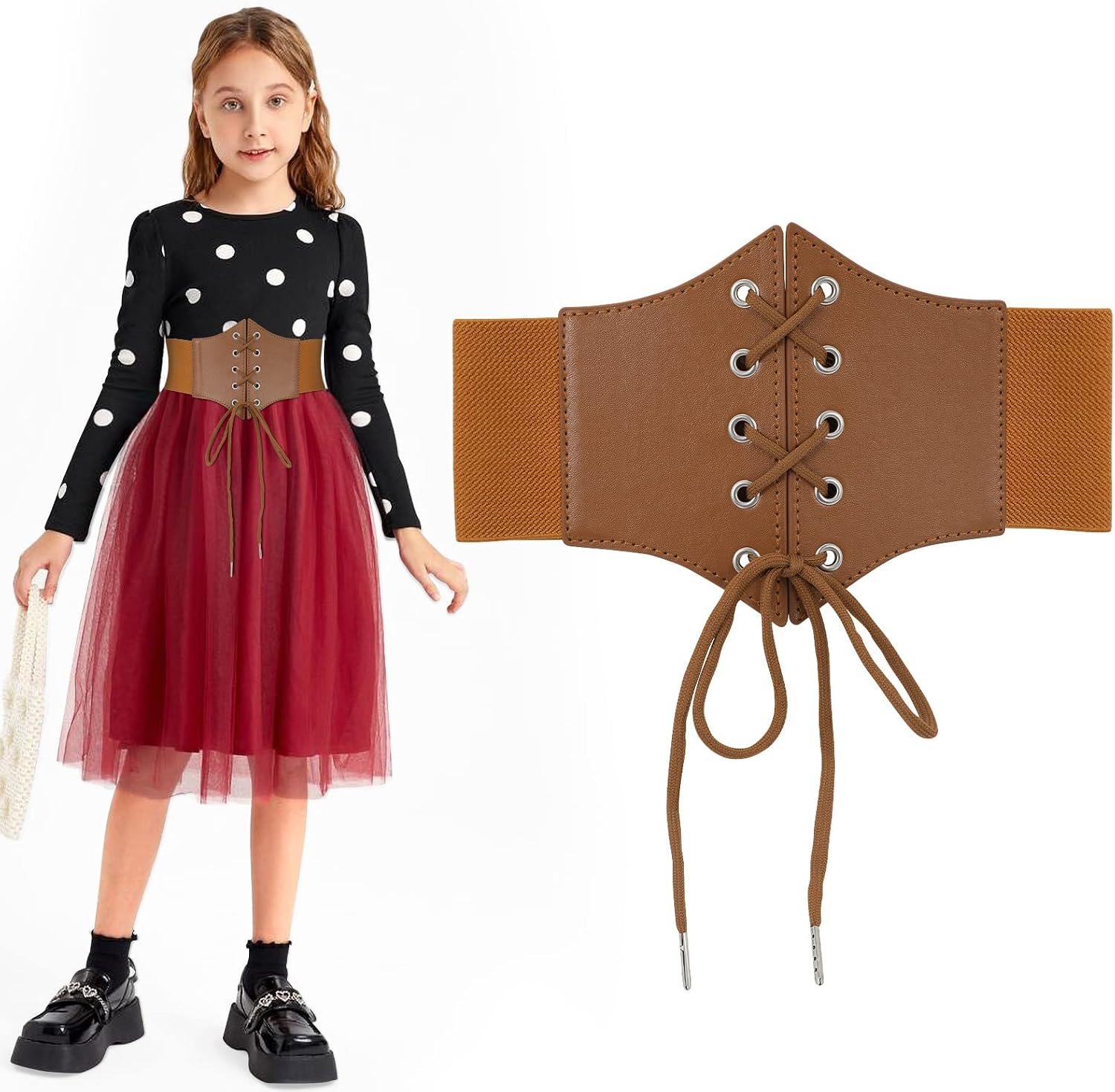 LEACOOLKEY Elastic Corset Waist Belt for Dress Stretch Lace-up Wide Waist Belt