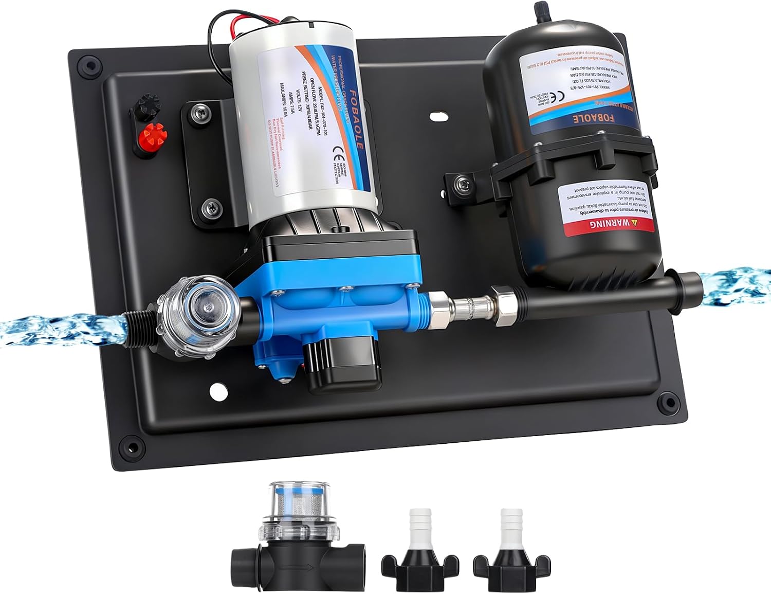 12V RV Water Pump 5.5GPM 55PSI with 0.75L Accumulator Tank, Max 125PSI Self-Priming Diaphragm Pressure Pump System for RV Camper, Boat, Kitchen, Bathroom, Home Water Pump System