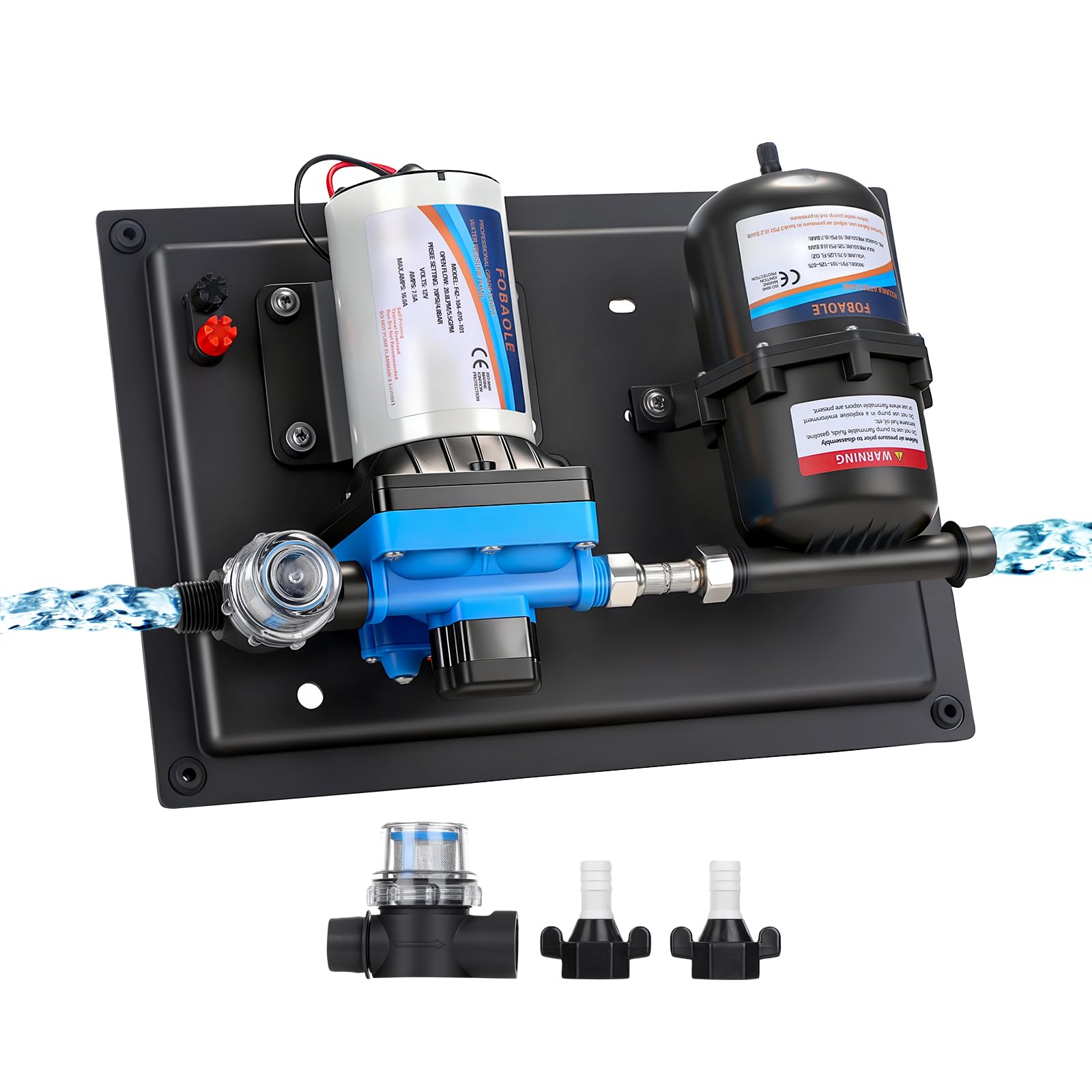 GEARMONSTER Pompa wodna DC 12 V, 3,8 bar, 55 psi, samozasysająca, pompa membranowa z wyłącznikiem ciśnieniowym, pompa wodna 5,5 GPM i zbiornik 0,75 l