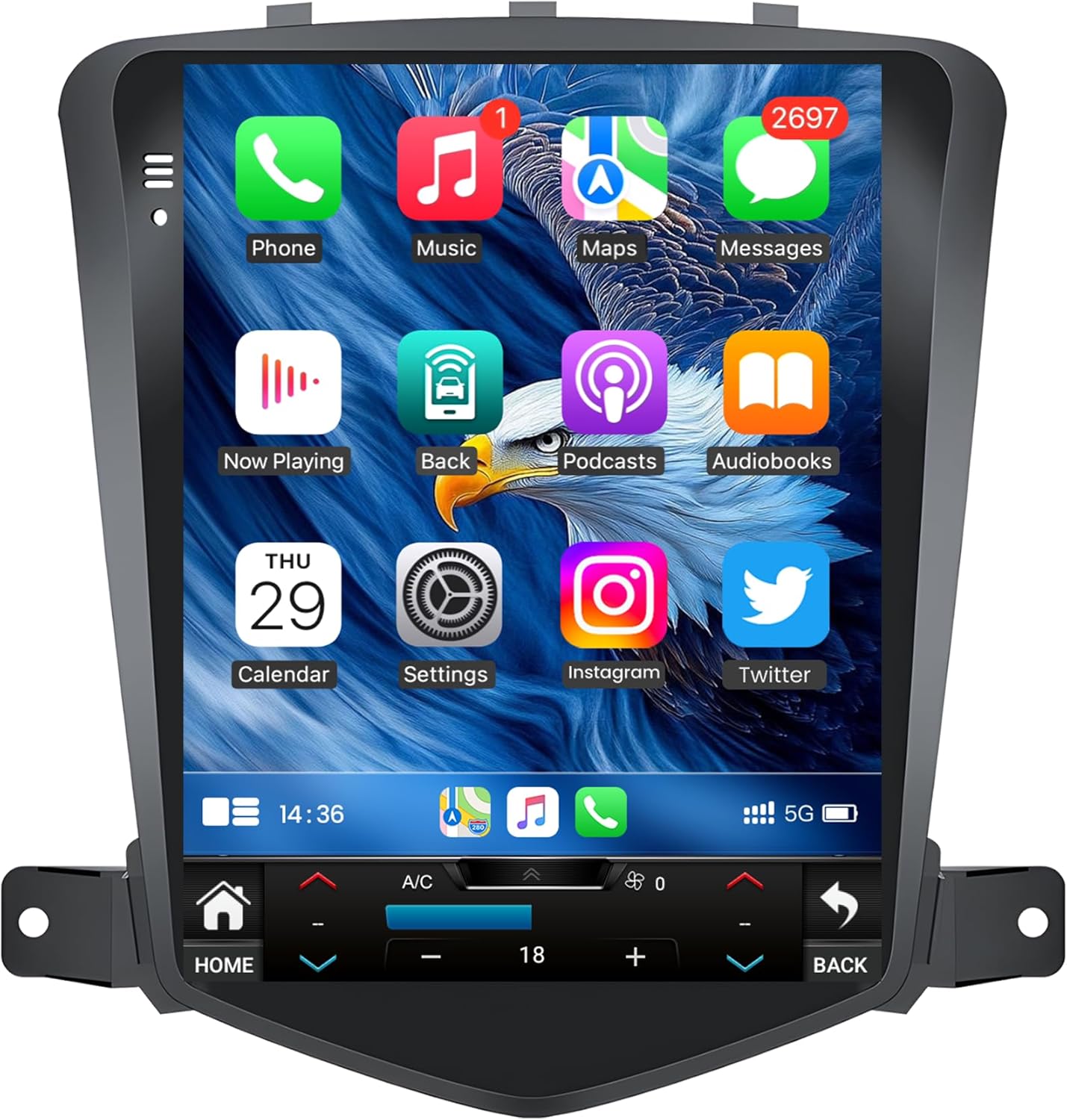 4Core+64GROM Car Radio Stereo for Chevrolet Chevy Cruze 2009-2015: 10.4 Inch HD IPS Tesla Style Touchscreen Wireless Carplay Android Auto 5G WiFi Bluetooth Voice Control GPS Backup Camera SWC FM