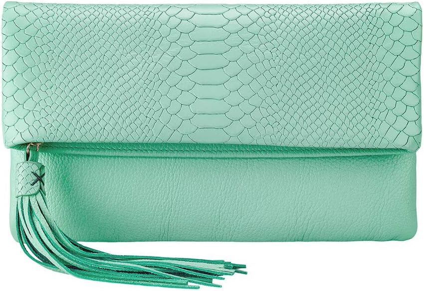 GiGi New York Handcrafted Womens Leather Python-Embossed Stella Clutch