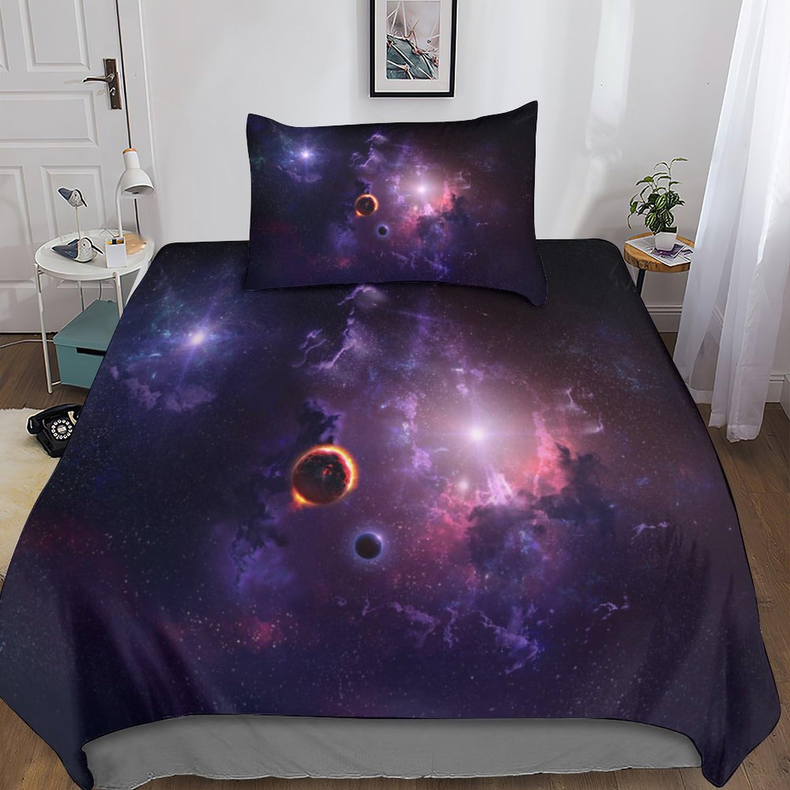 Housse de couette galaxie 3D hypoallergénique microfibre 135x200