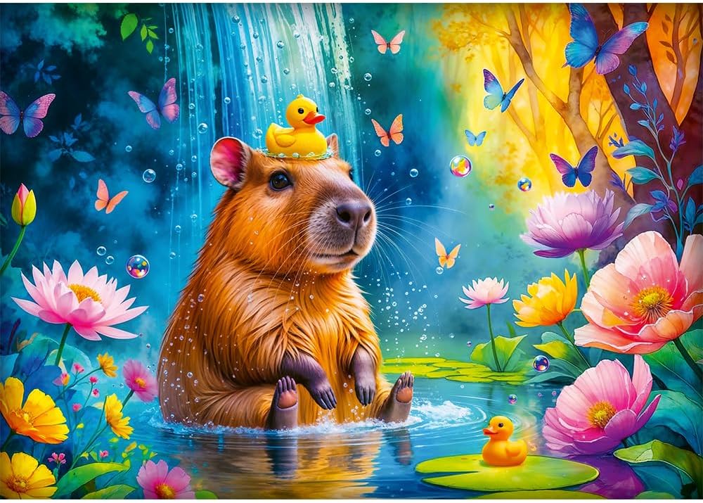 Trefl - Capybara - Puzzle 1000 Elements - Jigsaw Puzzle with a Capybara on a Waterfall Background, for Adults and Children Over 14 Years Old