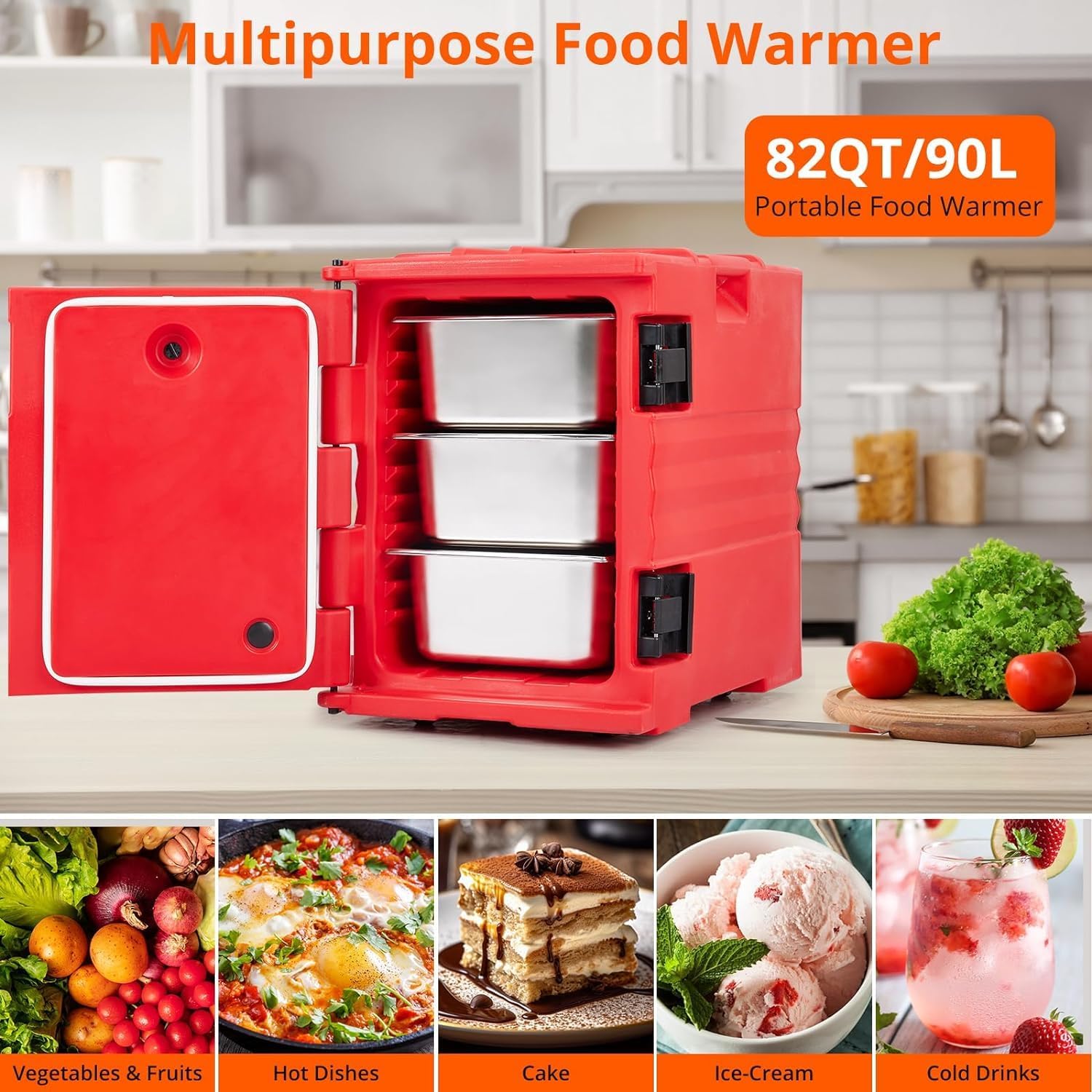 Food Warmer,Portable Food Warmer 82Qt Hot Box for Catering, Lldpe Food Box Carrier Double Catering for 3/6 ""or 6/2.5"" Plates for Family Gathering, Canteen, Restaurant