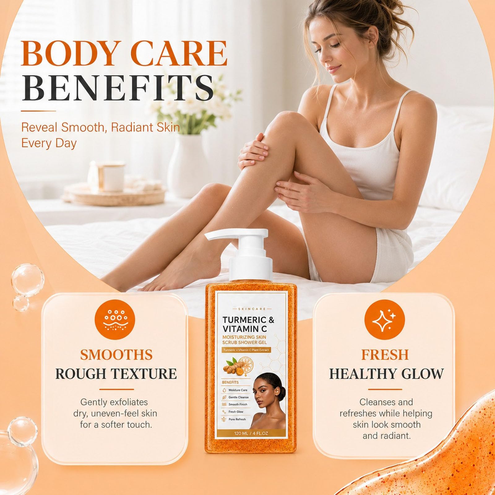 Turmeric Vitamin C Hydrating Body Wash, Kurkuma Duschgel, Strahlendem Teint, duschgel langanhaltender duft - Sanftes Körperpeeling gegen Trockenheit - 120 ml (3 PCS)