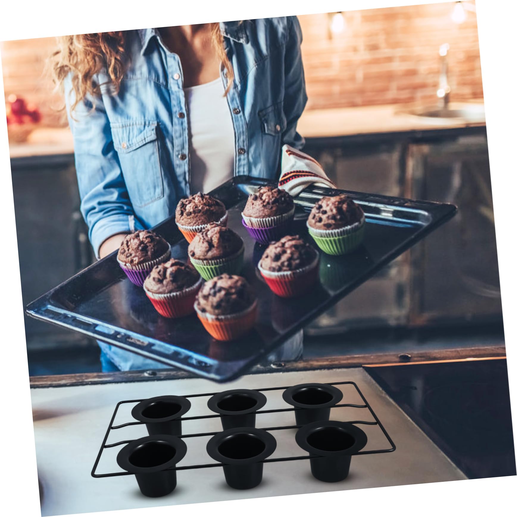 Moule à Muffins Profond Noir en Acier au Carbone 6 Cups