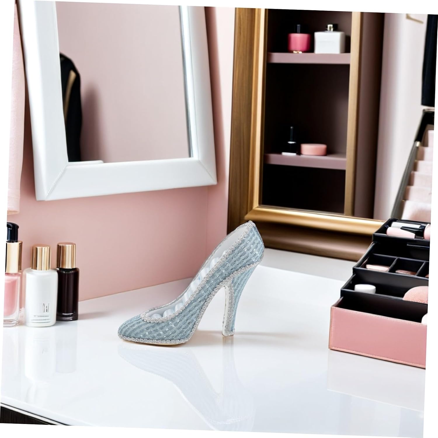 Didiseaon High Heel Shoe Jewelry Organizer Stand with Ring and Earring Holders, Acrylic Display for Necklace and Bracelet Storage, Jewelry Tower for Vanity and Bedroom Use