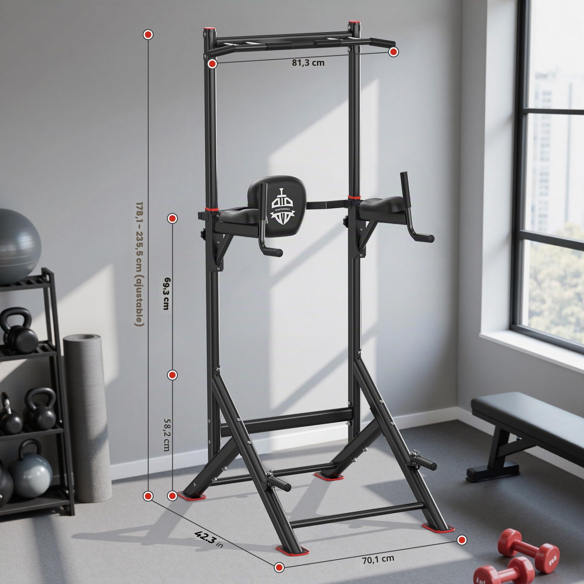 Sportsroyals Power Tower, Estación de Paralelas, Barra para Dominadas para el Equipo de Entrenamiento de Fuerza en el Gimnasio en Casa, 204 kg