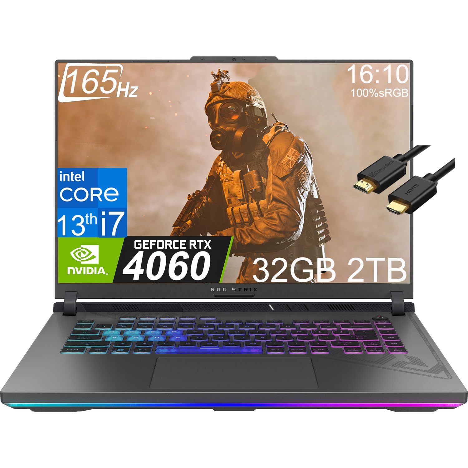 Asus ROG Strix G16 Gaming 16/inch FHD+ 165Hz(Intel 13th Gen Core i7-13650HX,32GB DDR5 RAM,2TB PCIe SSD,Gece RTX 4060 8GB)RGB Backlit,Thunderbolt 4,Wi-Fi 6E,IST Cable,Win 11 Home-2023 Eclipse Gray