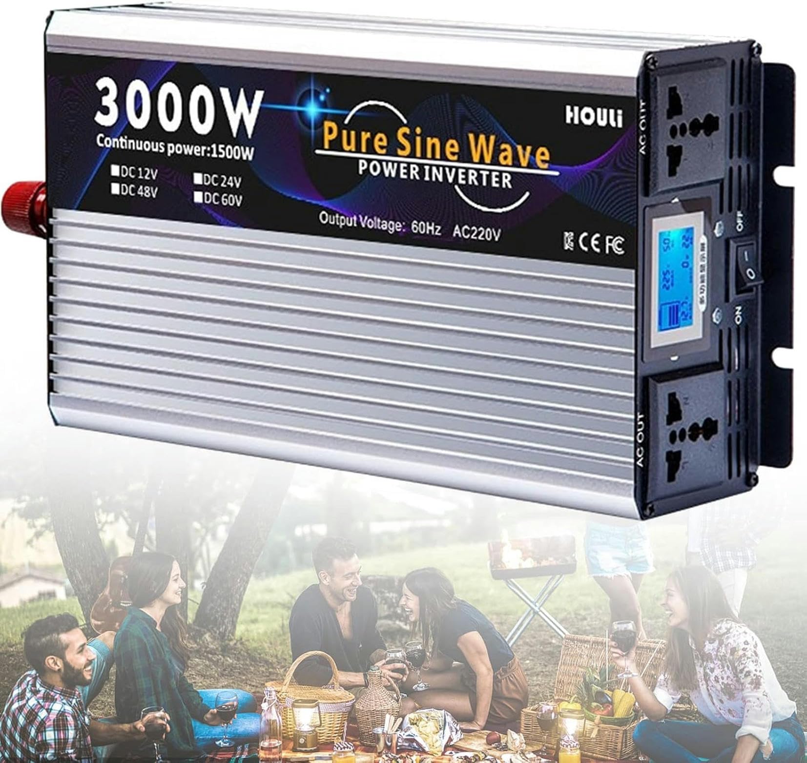 Onduleur onde sinusoïdale pure avec écran LCD pour camping-car
