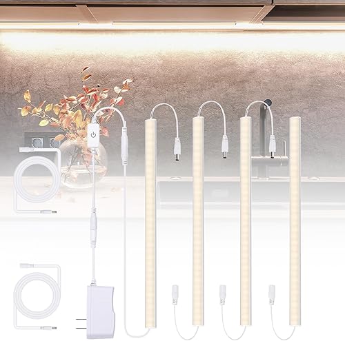 Miniatura 10 de Luces enchufables para debajo del gabinete, luz diurna blanca 4000K, iluminación LED regulable debajo del gabinete, 6 piezas x 12 pulgadas, lámparas