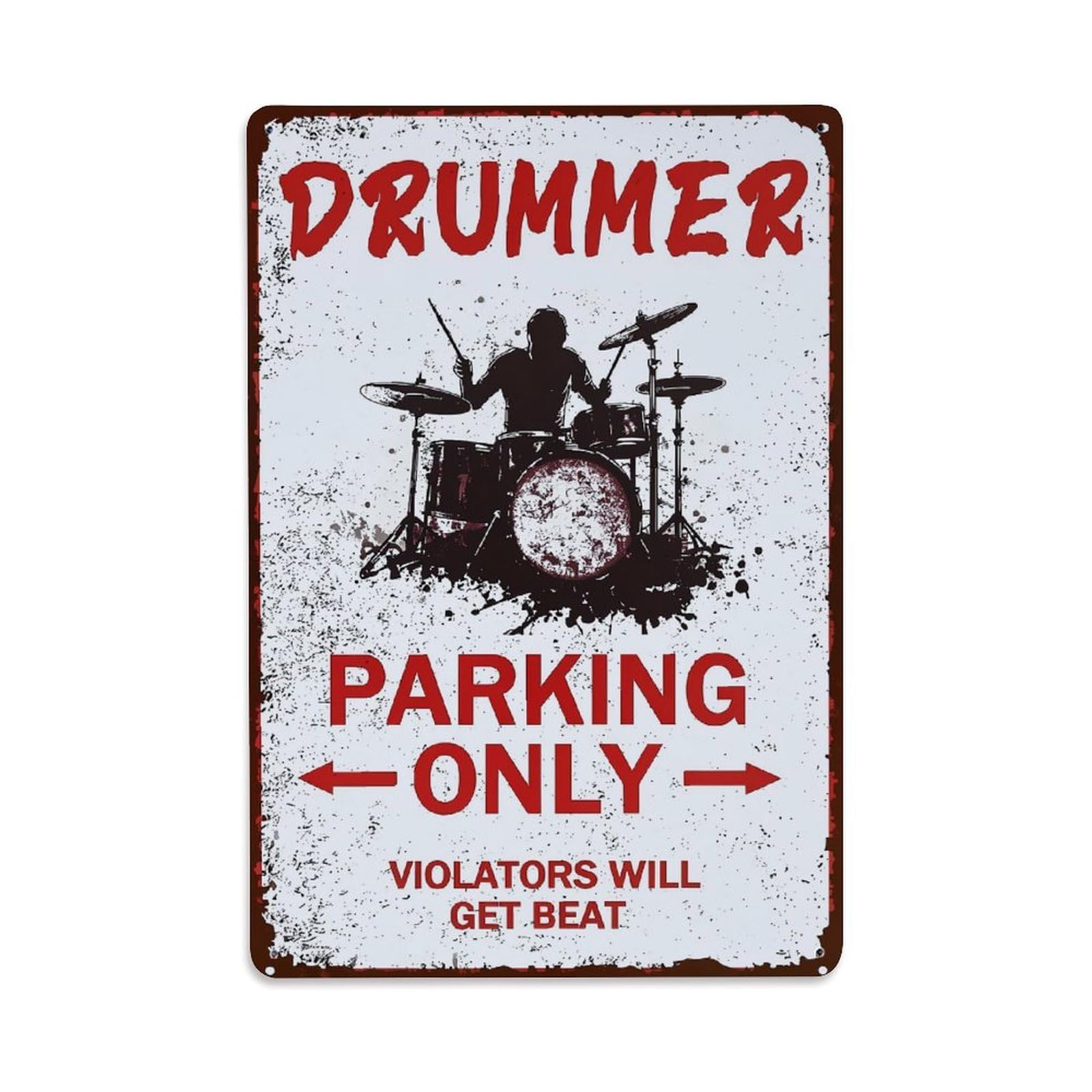 Jdfenggu Vintage Drummer Parking Only Violators Get Beat Retro Metal Tin Sign, Decor Art Poster For Bar, Home, Man Cave, Kitchen, Laundry Room Gift 8X12inch