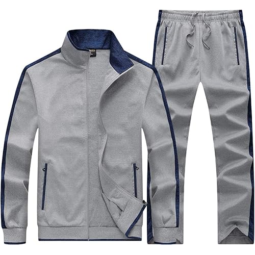 KASUNA Men's Tracksuits Set Long Sleeve Sweatsuit 2 Piece Sport Jogging Suits for Men Active Jackets and Pants Outfits Light Grey-2XL