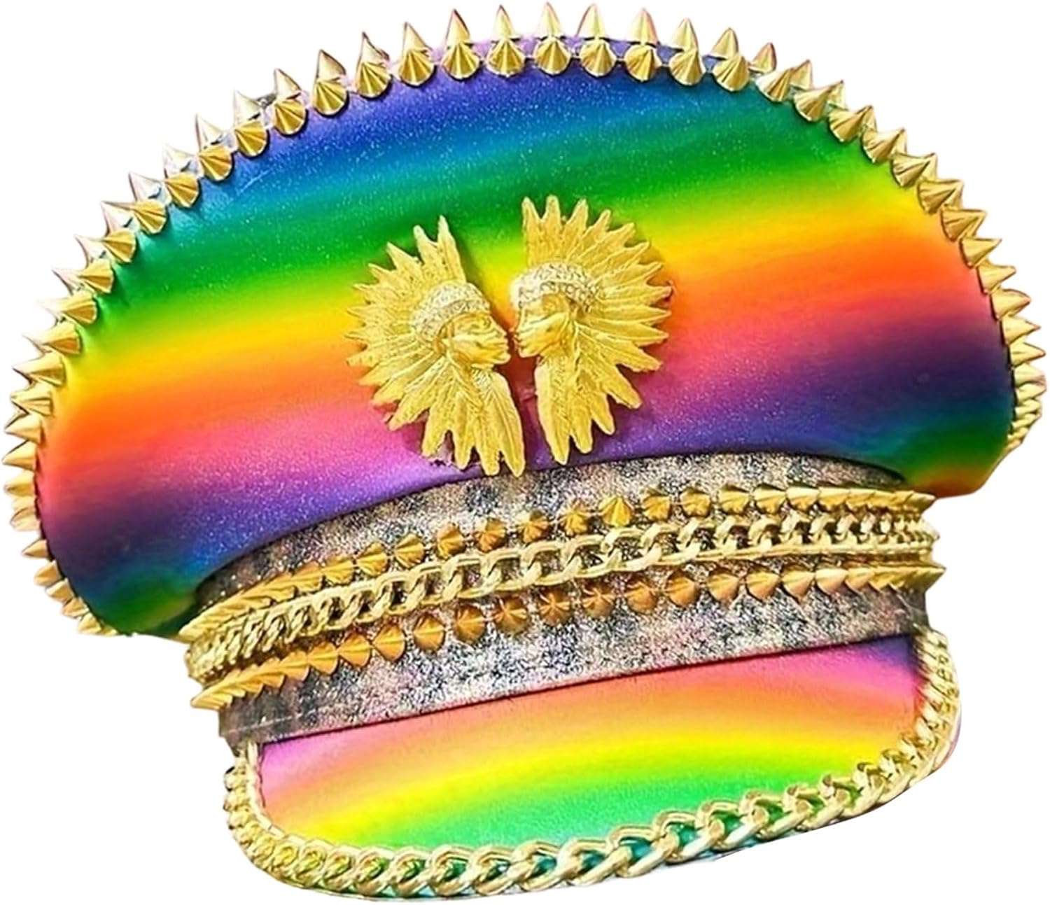 Rainbow Pattern Bucket Hat with Decorative Rhinestones Rivets for Big Head Size Ensuring Comfortable Wear Festival Hat