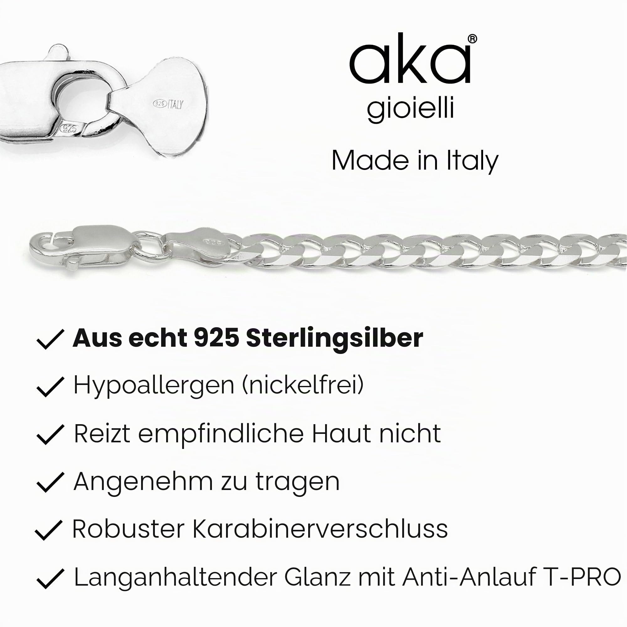 AKA Gioielli® - Panzerkette 7mm 925 Sterling Silber - Echt Silberkette, Halskette für Herren und Damen - Längen: 45, 50, 55, 60, 65, 75 cm - Made in Italy