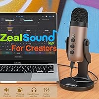 Vista 5 de ZealSound Micrófono USB, micrófono condensador de computadora, micrófonos para juegos Plug & Play para PS 4 y 5. Salida de auriculares y control