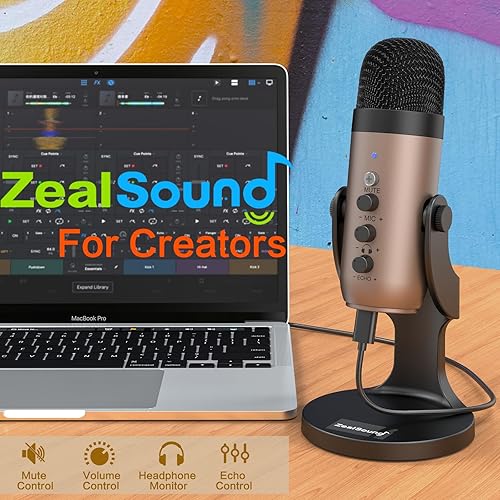 Miniatura 5 de ZealSound Micrófono USB, micrófono condensador de computadora, micrófonos para juegos Plug & Play para PS 4 y 5. Salida de auriculares y control de
