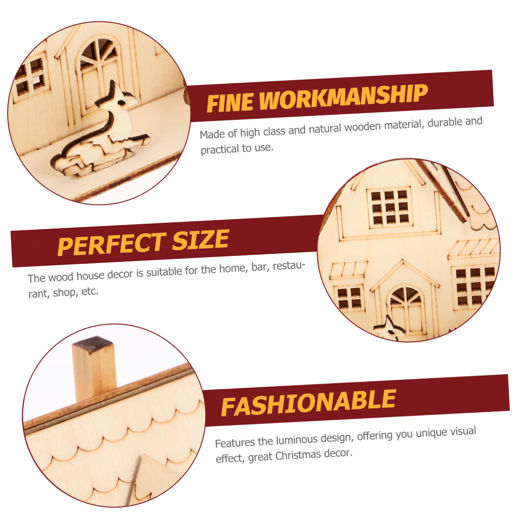 COLLBATH Decorazioni Natalizie Luminose in Legno Resistenti Per Ambienti Interni, Set 3 Pezzi Di Casette Luminose Design Festivo, Per Soggiorno, Negozi e Feste Di Natale