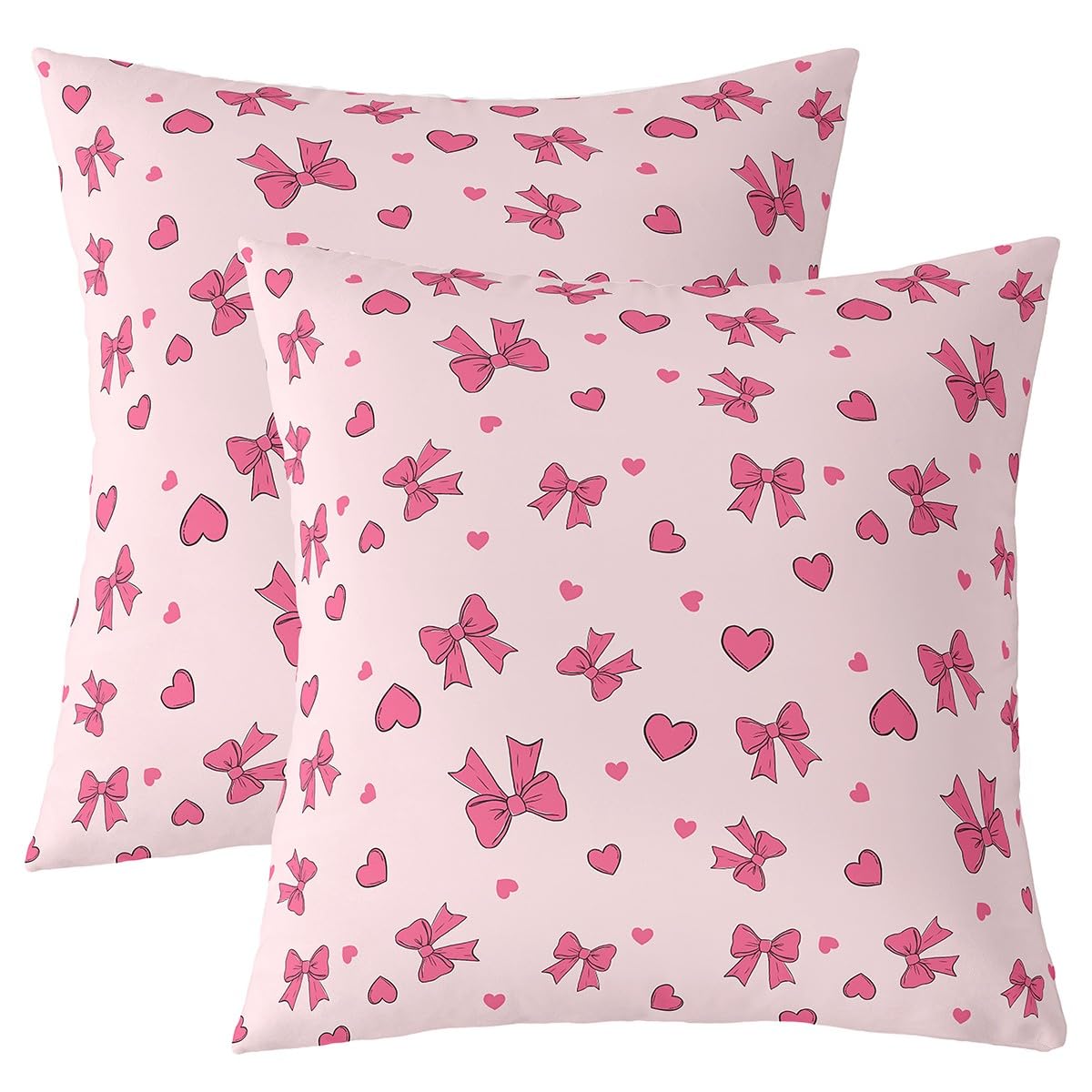 Homemissing Pink Bowknot Cushion Covers Set of 2 60x60cm For Kids Girls Teens Bedroom Cute Bow Throw Pillow Covers Bow Ribbon Cushion Cases For Sofa Bed Chair