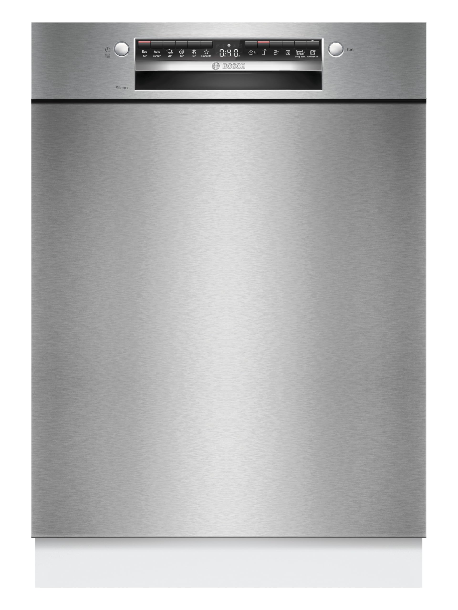 Bosch SMU4HTS14E, Serie 4 Unterbau-Geschirrspüler, 60 cm, VarioFlex, extra leiser Betrieb, Smart Start, 3-fach Rackmatik, Eco 50 °C für geprüfte Hygieneleistung, Home Connect, gebürsteter Edelstahl