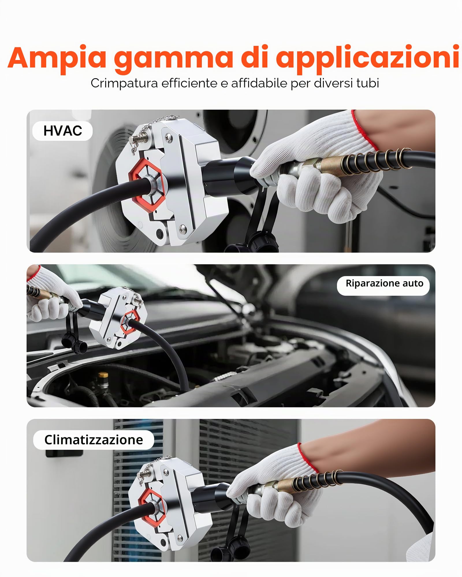 VEVOR Pinza per Crimpare Idraulica per Autoveicoli con 7 Matrici a Scatto e Custodia per il Trasporto, Strumento per Riparazioni di Automobili e Aria Condizionata, Diviso con Pompa Manuale
