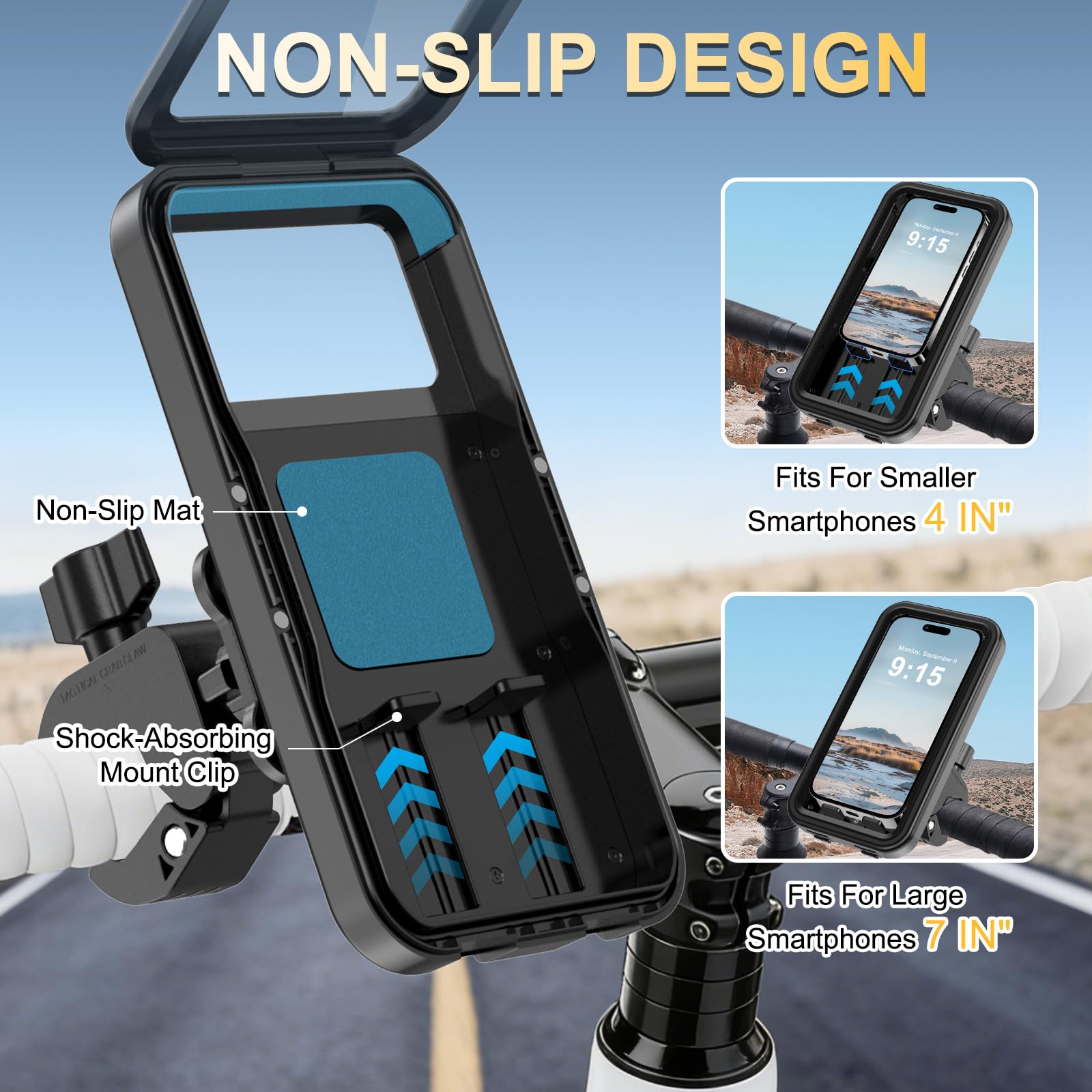 Support Téléphone Moto Scooter Antivibration Étanche IPX5 Porte Telephone Velo Moto Universel Rotation 360° Support de Téléphone pour Guidon 17-42mm, pour iPhone Huawei 4,0-7,0" Smartphones