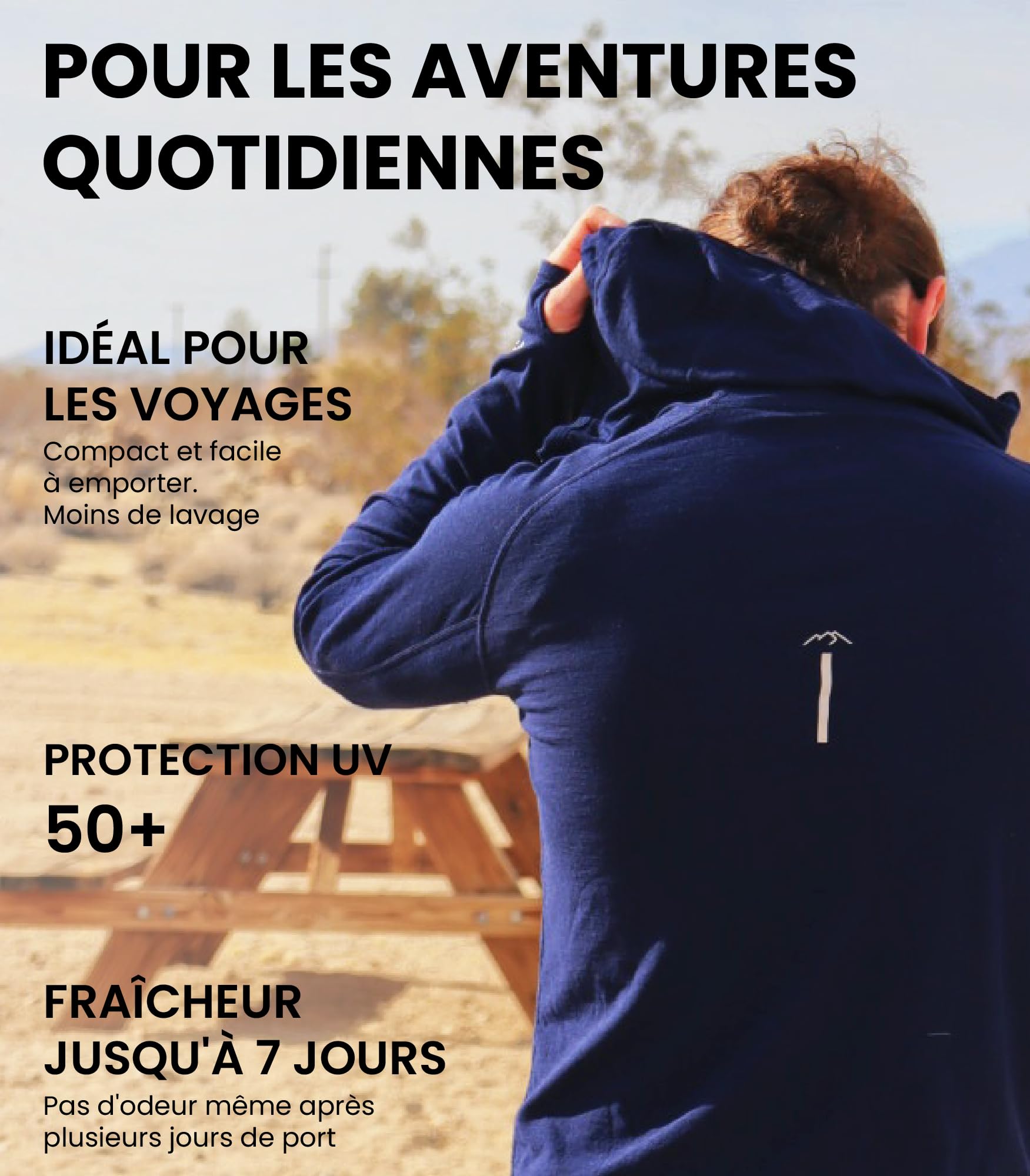 Merino.tech 100% Capuche Pull Homme Laine Merinos - sous Vetement Merinos Homme Coupe Ajustée et Chaussettes