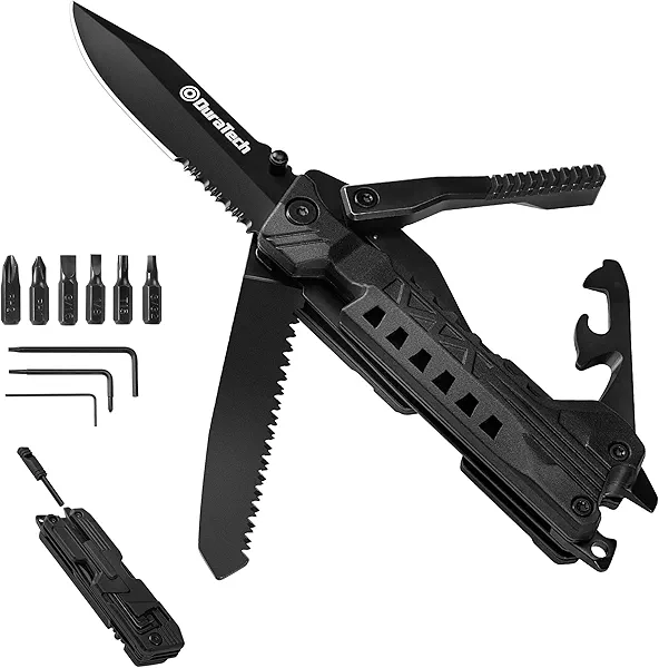 DURATECH 20 in 1 Multitool with Safety Locking, Pocket Tool with Pocket Knife, Screwdriver, Saw, Can Opener, Bottle Opener, Whistle, Fire Starting Sticks, Multi Tool for Outdoor, Hunting, Hi