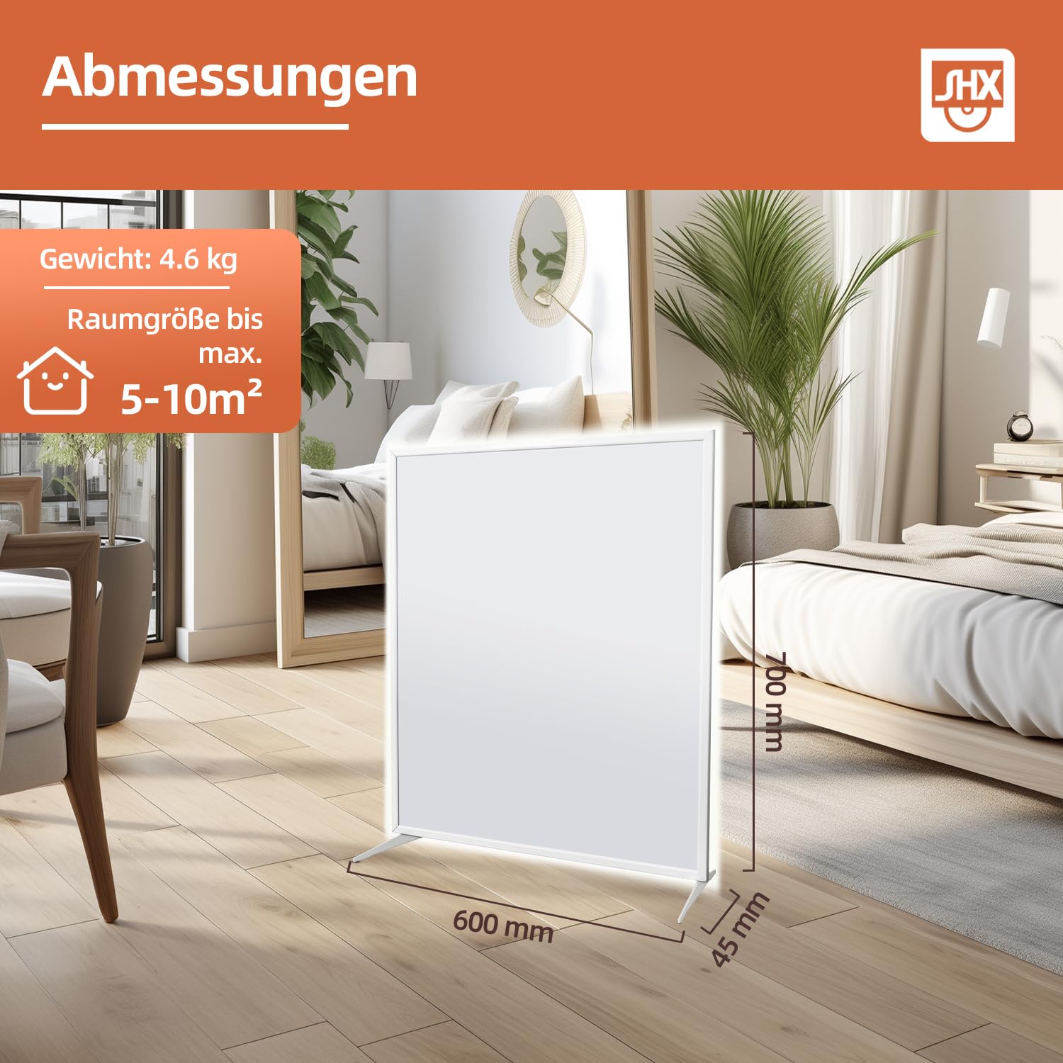 SHX Premium Infrarot Heizung mit WIFI 500W, 5-10 qm, Decken- oder Wandmontage, Standgerät, dimmbare Ambiente Beleuchtung, Fernbedienung, Fenstererkennung, LED Display, Carbon Crystal PET Oberfläche
