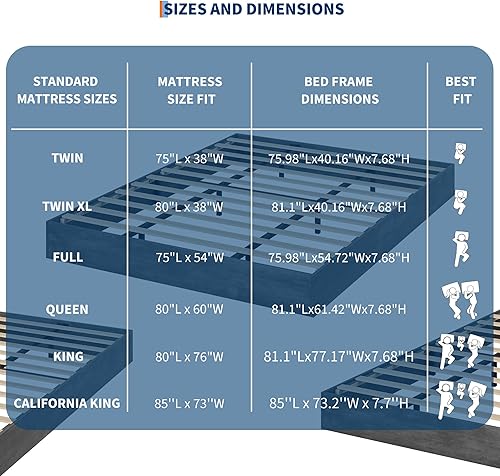 Miniatura 5 de GarveeHome Marco de cama de plataforma de madera de tamaño matrimonial, marco de cama de madera sin cabecero, soporte de listones de madera, no Gris