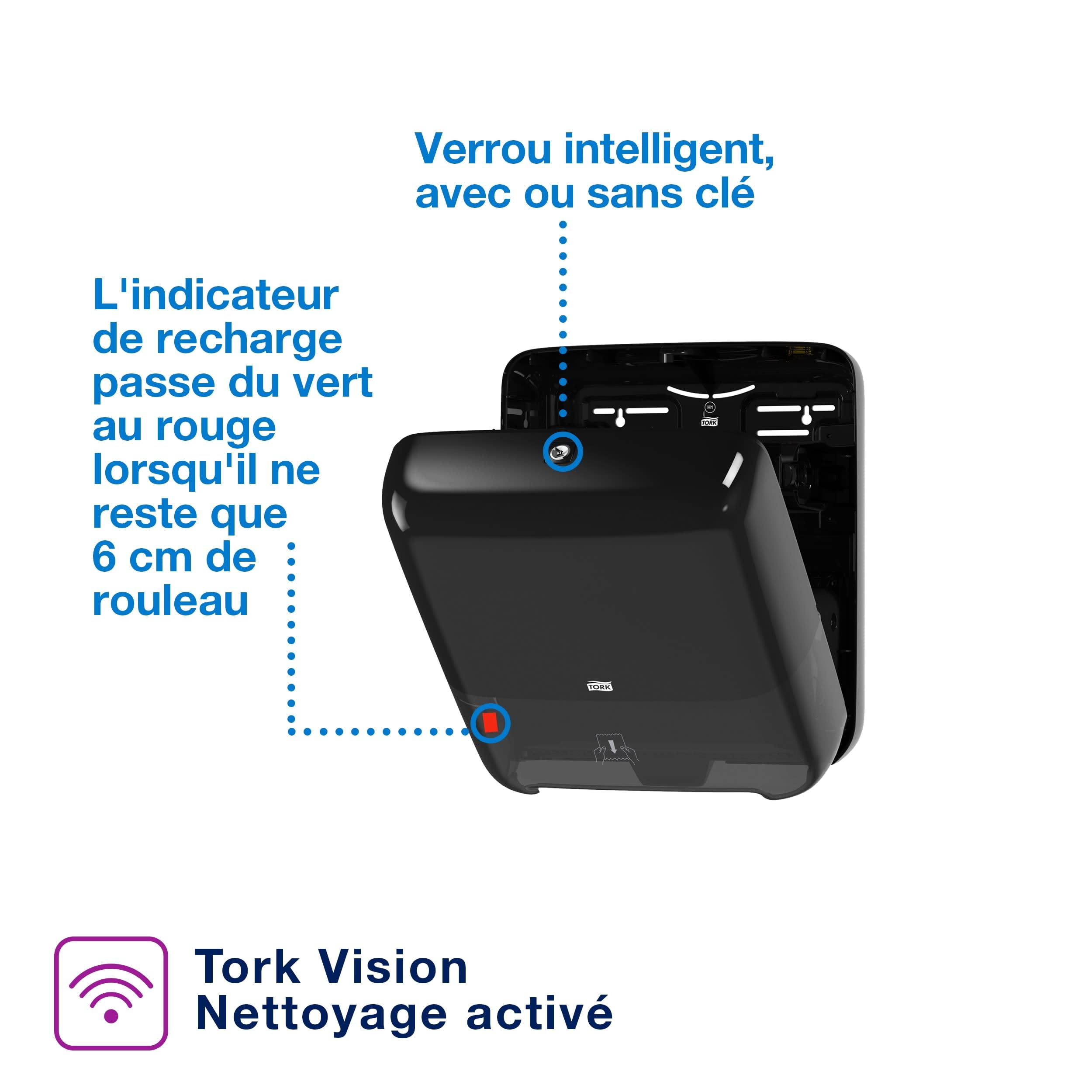 Tork Matic, Distributeur murale pour rouleau d'essuie-mains noir H1, distribution feuille à feuille, gamme Elevation, 551008