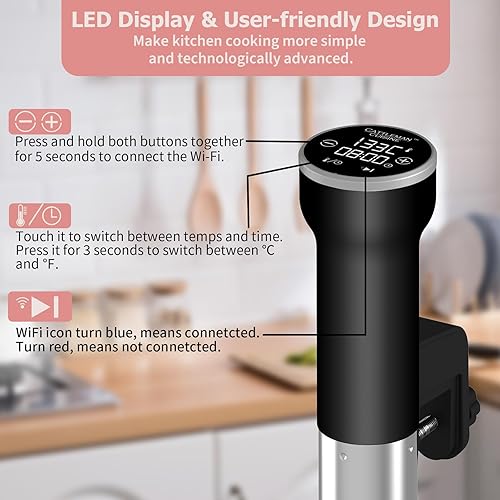 Miniatura 6 de Sous Vide - Kit WiFi de cocina Cattleman Cuisine Sous Vide, circuladores de inmersión para kit de cocina Suvee con bolsas de vacío, bomba de vacío,
