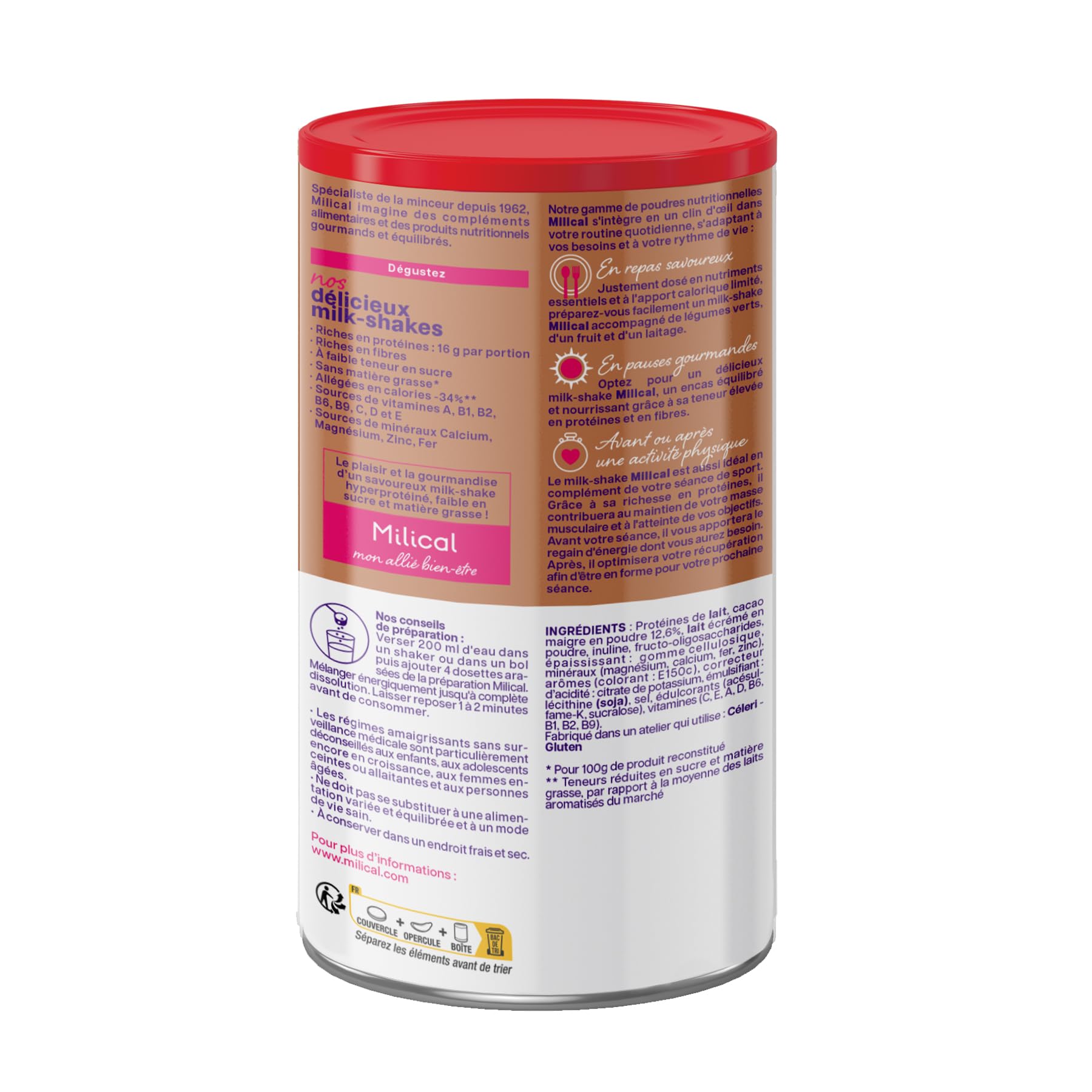 MILICAL Milk-Shake Hyper-Protéiné | 14 portions | Perte de Poids | Faible en Calories (Chocolat)