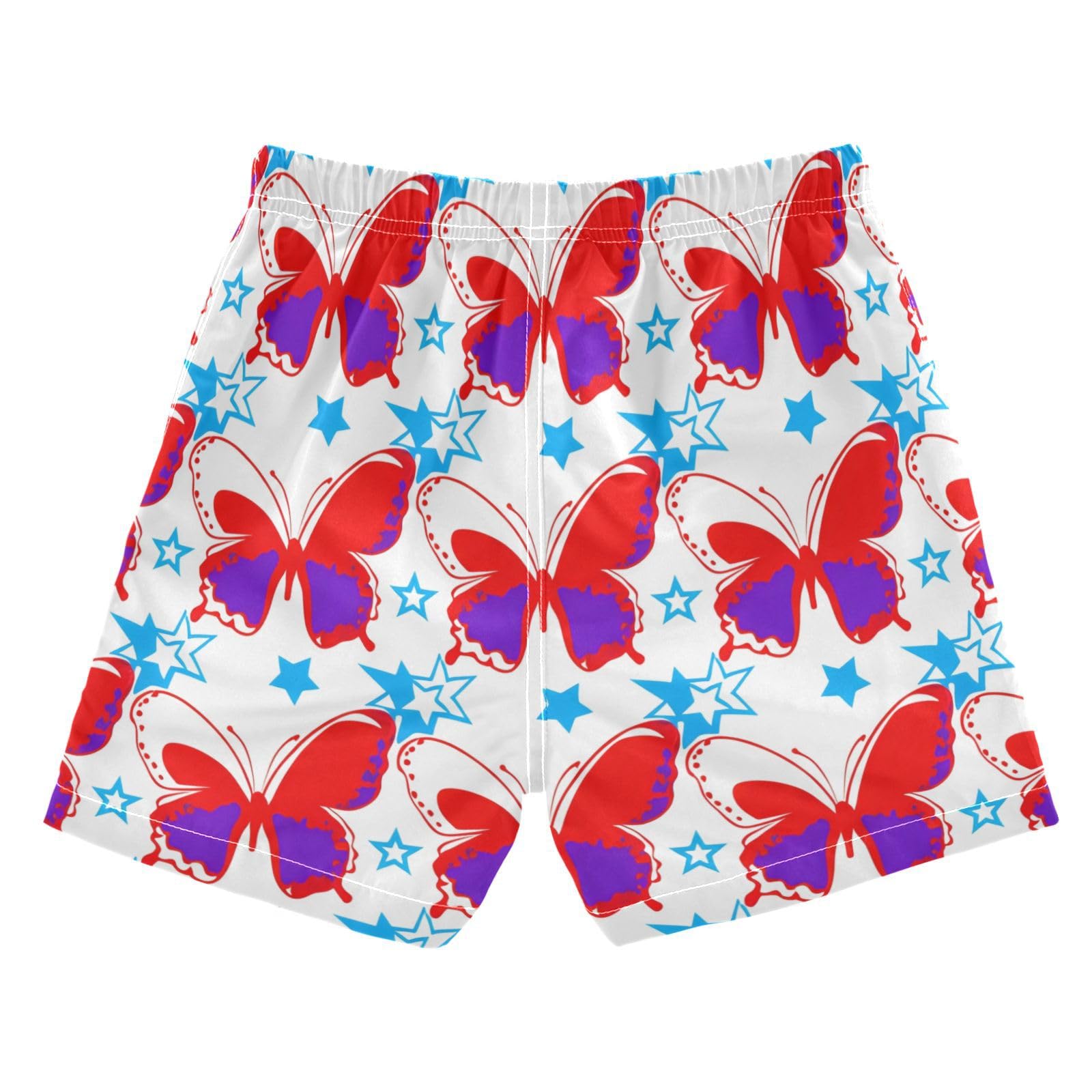 YANENDIE Boy Swim Trunks Red Butterflies Stars Summer Beach Quick Dry Swimsuit Bathing Suit, 2-8T