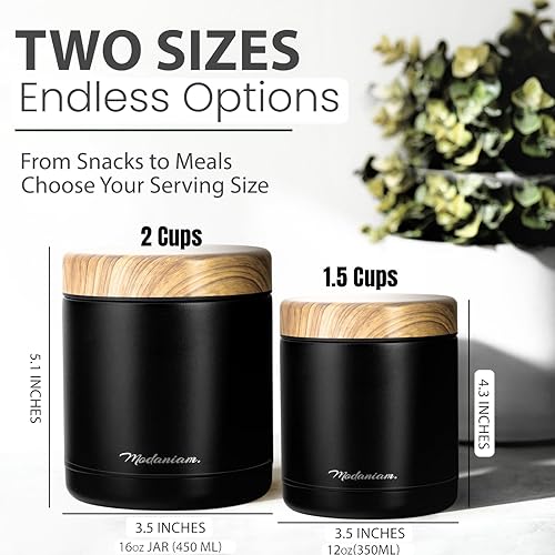 Miniatura 3 de Juego de 2 tarros de alimentos aislados de acero inoxidable (16 onzas + 12 onzas), boca ancha, termo de sopa para almuerzo de comida caliente,
