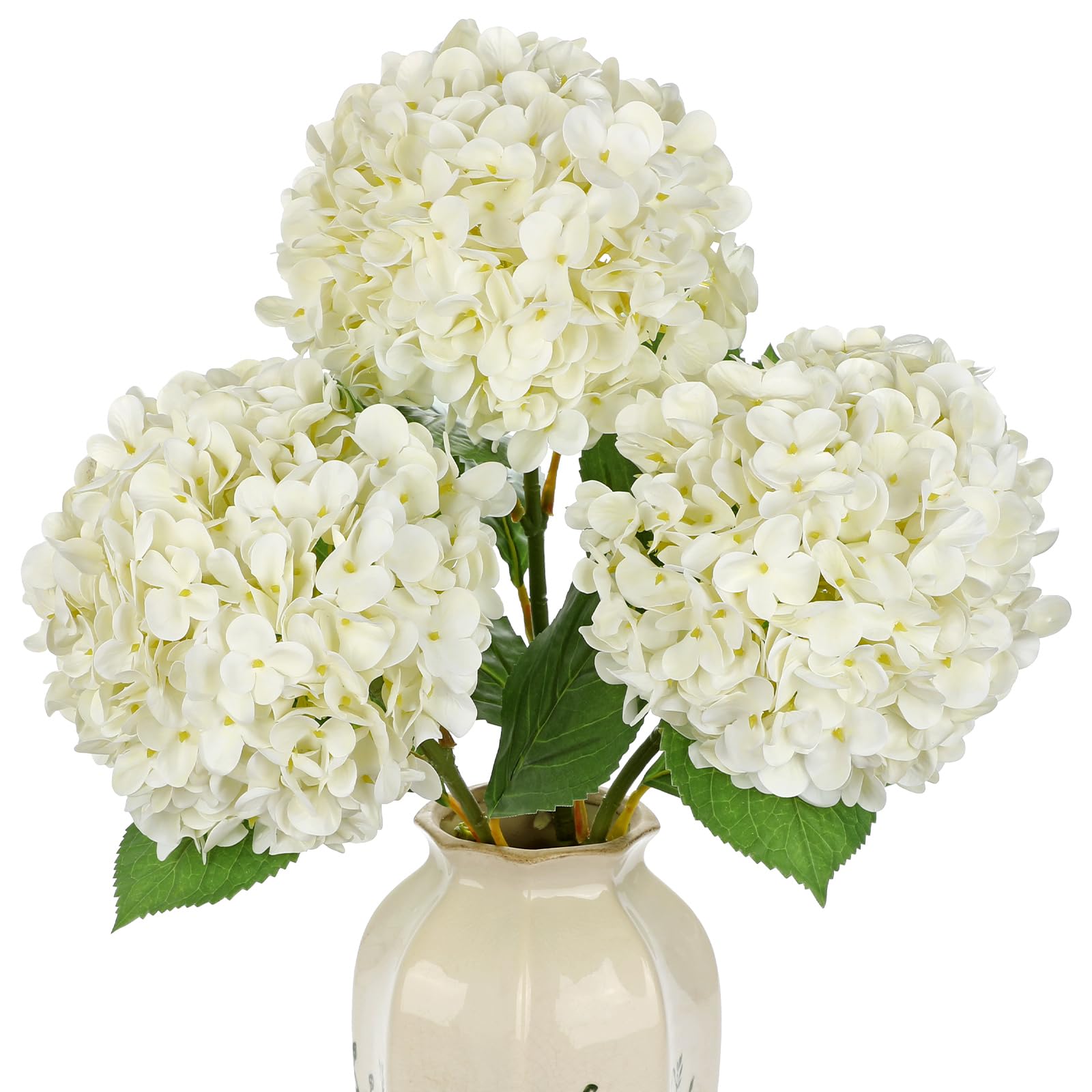 Briful 25.5" Artificial Hydrangea Flowers Long Stem - Real Touch White Artificial Flowers with 7.8" Large Flower Heads, Set of 3 Faux Hydrangea Plants for Vase, Living Room, Wedding Decor