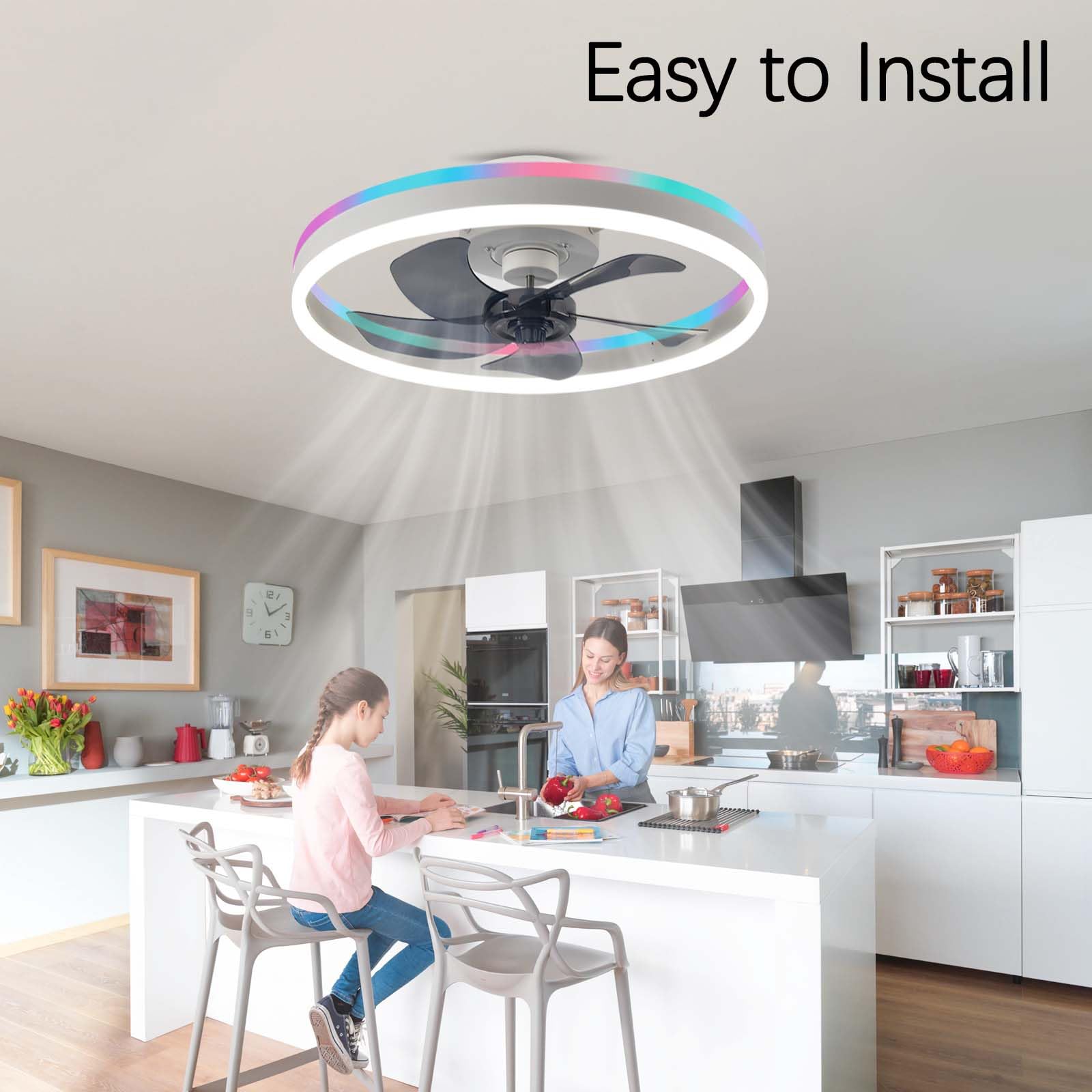 50cm RGB Ventilatore da Soffitto con Luce e Telecomando 73W Bianco | Silenzioso Plafoniera con Ventilatore per Camera da Letto Soggiorno Timer LED Lampadario Ventilatore 6 Velocità 3000-6500K