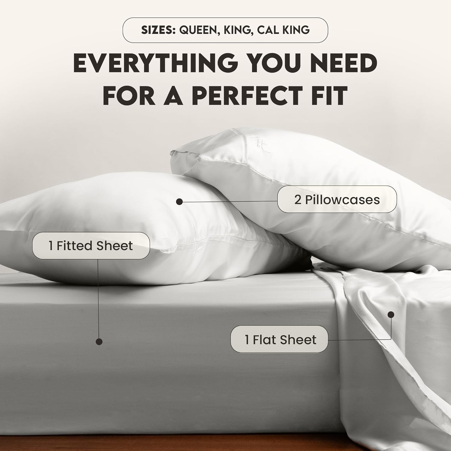 100% Eucalyptus Tencel Queen Bed Sheets, 18 Inch Deep Pocket Queen Sheets, Cooling Sheets with Elastic Corner Straps, Eucalyptus Silk Tencel Lyocell (Cool Grey, 4PC Queen) - Image 5