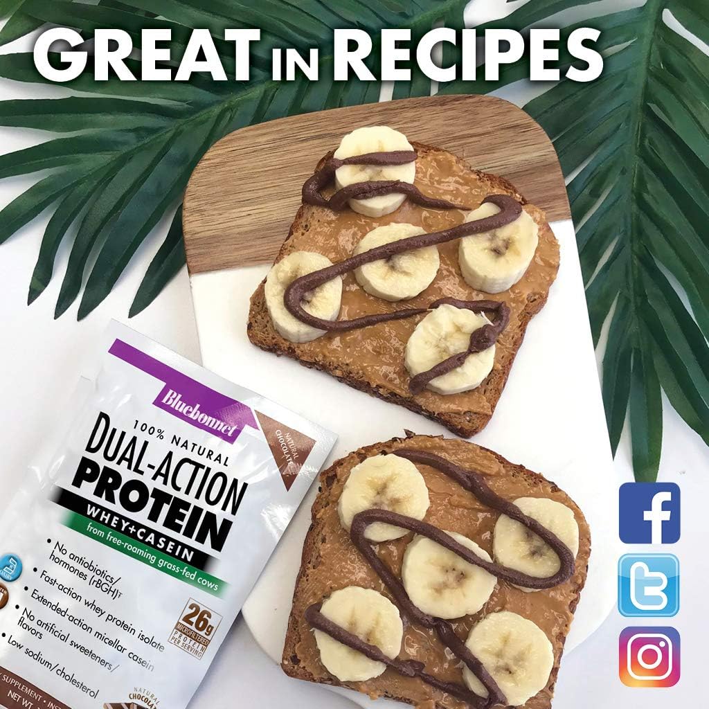 Bluebonnet Nutrition Dual-Action Protein Powder, Whey from Grass Fed Cows, No Sugar Added, Non GMO, Gluten & Soy Free, Kosher Dairy, French Vanilla Flavor, Off-white, 16.8 Oz : Health & Household