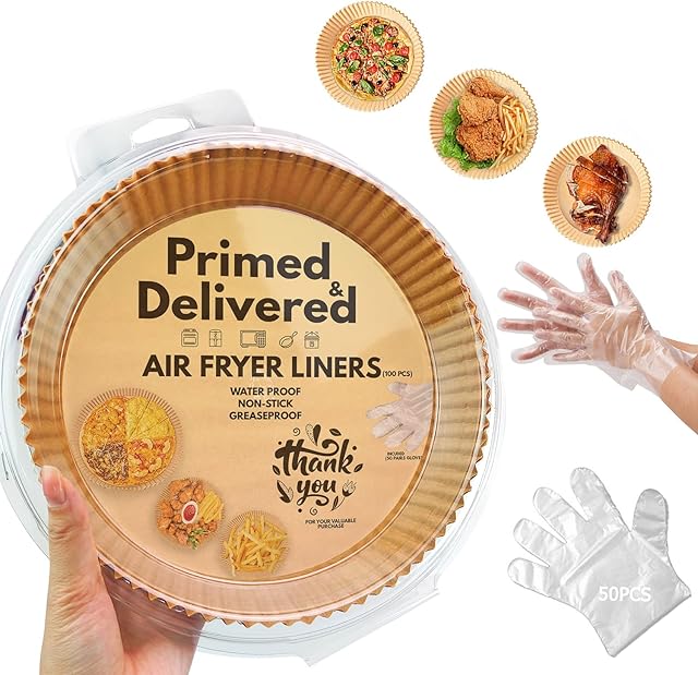 AA's Air Fryer Liners Non Stick Disposable Air Fryer Paper Liners - Parchment Paper for Baking Roasting and Microwaving That is Oil-Proof and Water-Proof (100Pcs-6.3 inch)