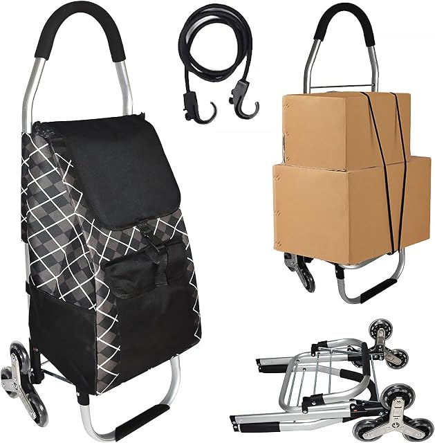 Shopping Cart Portable Grocery Utility Lightweight Stair Climbing Cart with Rolling Swivel Wheels and Removable Waterproof Canvas Removable Bag