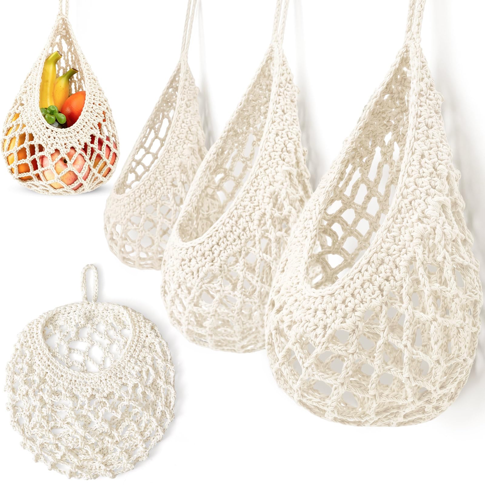Honeydak 3 Hanging Baskets, Cream, Open Mesh Teardrop