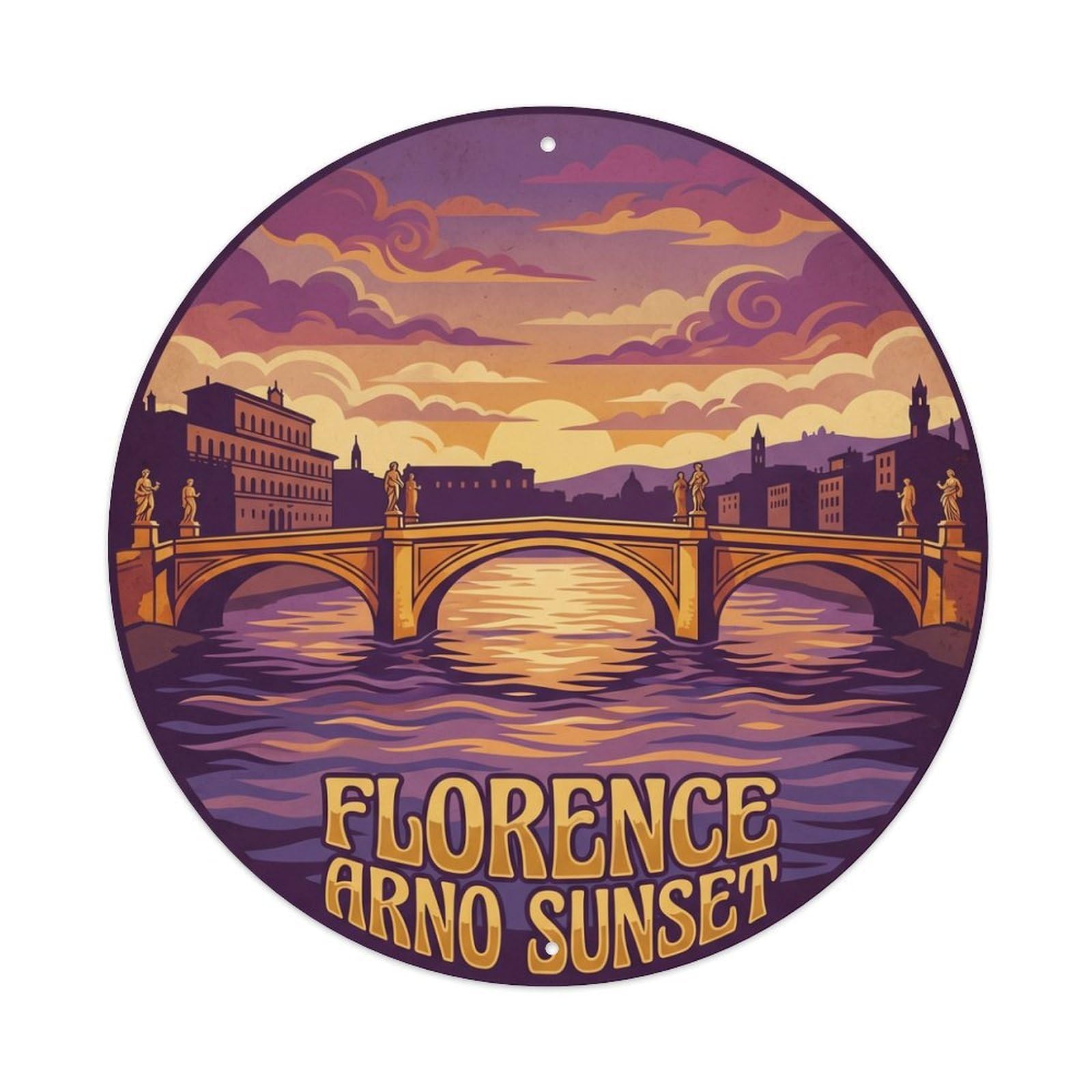 Olhnbad Style Arno Sunset Bridge Culture Florence Travel Heritage Metal Tin Sign