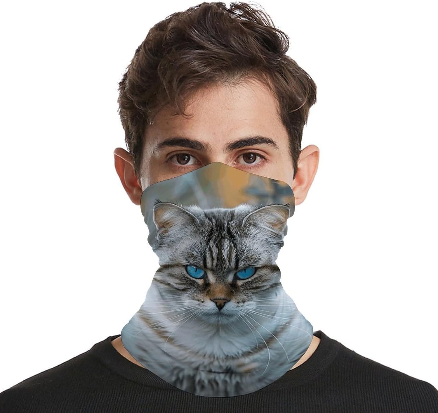 Gray and White Cat Neck Gaiter Face Cover UV Protection Bandana image 4