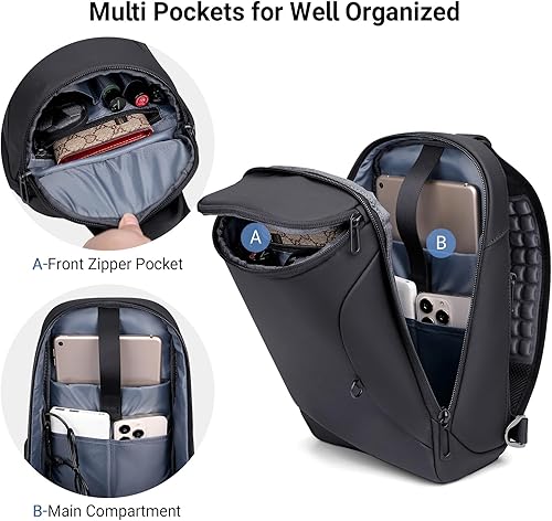 Miniatura 4 de WITZMAN Bolso bandolera para hombre con puerto de carga USB, bolsa cruzada de viaje, resistente al agua, mochila casual