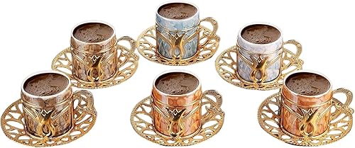 LaModaHome Juego de 6 tazas de café expreso con platillos, tazas de café y platillos de porcelana turca, árabe griego, taza de café para mujeres,